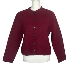 Tally Ho EUC Maroon 100 Wool Cardigan Sweater sz Petite Small classic timeless