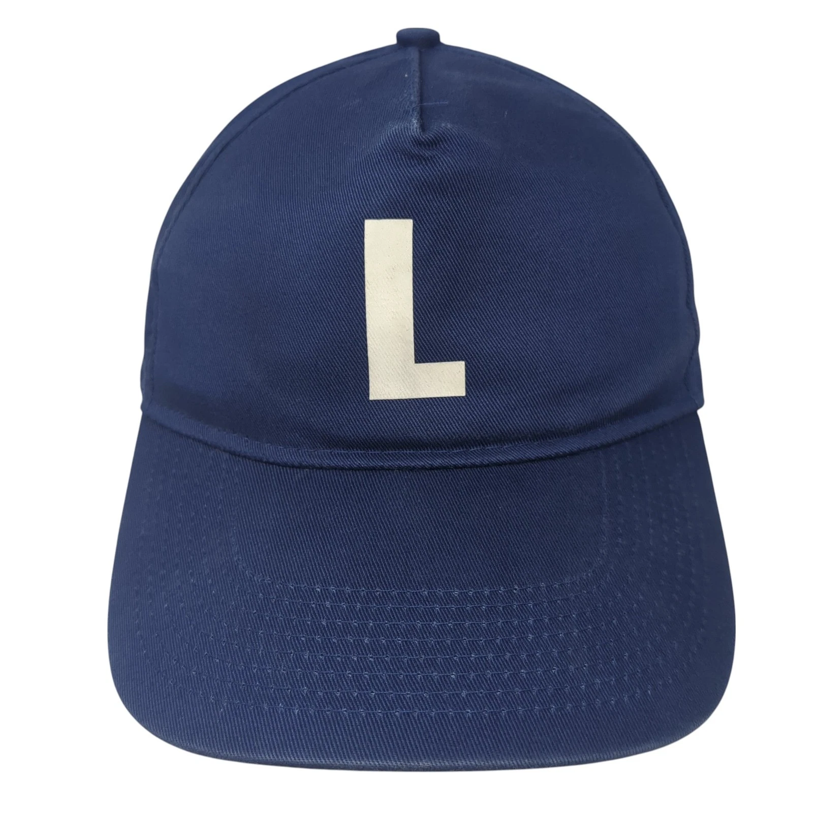 L Logo Snapback 5 Panel Cap Blue One Size Adjustable Lightweight Vented Holes