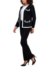 Kasper Women's Petite Collarless Open-Front Jacket (Black, Petite Medium)