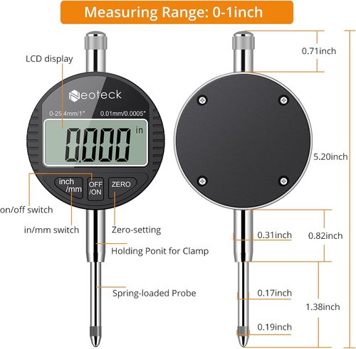 DTI Digital Dial Indicator 0.01/0.0005 Digital Probe Indicator Dial Test Gauge - Picture 6 of 12