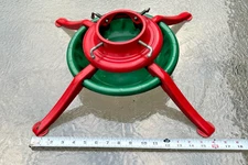 🎄 Vintage Red & Green Metal Christmas Tree Stand 12" Adjustable Screws – Good