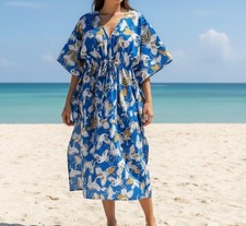 Indian 100% Cotton Long Kaftan Dress White Color Kimono Sleepwear Caftan Maxi