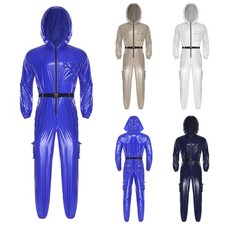 Men Bodysuit Raincoat Coveralls Long Sleeves Jumpsuit Hooded Uniform Protection