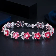 15Ct Round Cut Lab Created Red Ruby Flower Tennis Bracelet 925 Sterling Silver