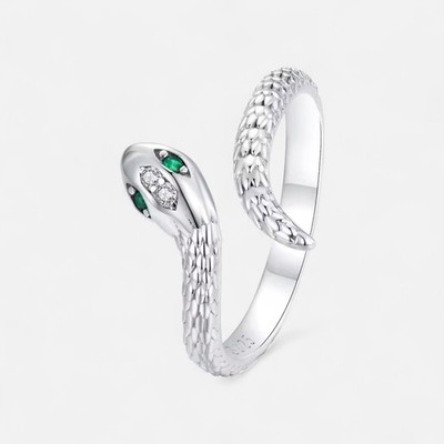 925 Sterling Silver Snake Ring Emerald Green Zircon Eye Medusa Adjustable Gift