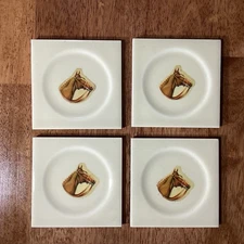Lot Of 4 Vintage Horse Drink Coasters Trinket Dishes Equestrian Horse Heads