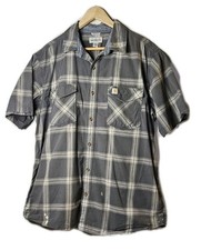 Carhartt Charcoal Gray Plaid button-down shirt XL Short Sleeves Relaxed Fit