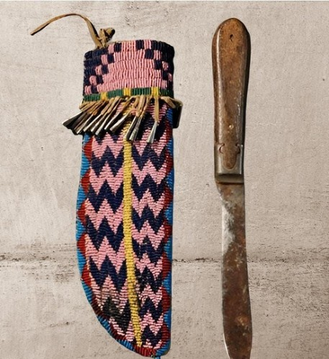 #ad Indian Beaded Native Sioux Style Leather Knife Sheath Beaded Knife Cover $70.00