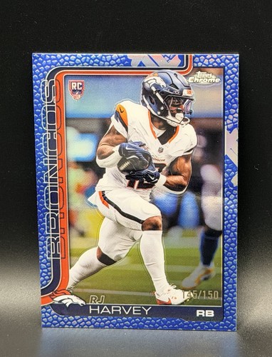 Topps 2025 Chrome RJ Harvey Rookie Blue Pigskin Parallel /150 #330  Broncos
