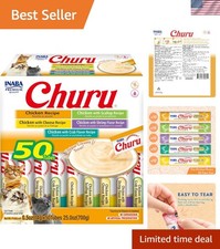 Churu Cat Treats, Grain-Free, Creamy Pur e Cat Treat/Topper, Chicken Variety