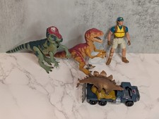Vtg Jurassic Park Dinosaur Action Figures Lot w/ Ranger Figure  Transport Truck