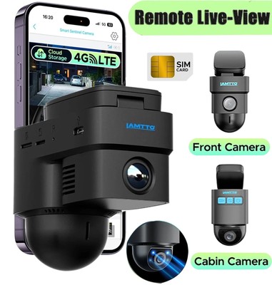 LAMTTO 4G LTE Dual DashCam 1080P Front Inside Remote Live View Parkplatz Monitor
