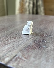 Tiny White Cat Ornament Vintage 80s Bow Tie Furry
