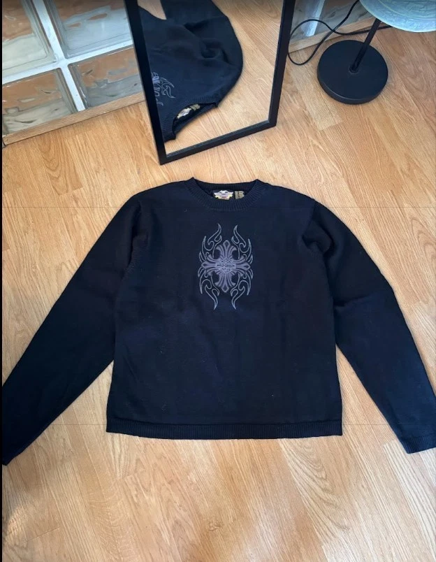 Harley Davidson Flame Cross Vintage Sweater Black L - Imagen 1 de 4
