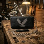 Flying Eagle Genuine Leather Biker All Over Zipper Bi-Fold Wallet With Chain