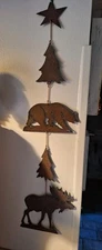 Cabin Rustic Wall Hanging Moose Bear Metal 21" Tree Star Cottage Lodge Hunting