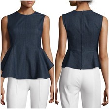 Theory Kalsing D Peplum Sleeveless Dark Denim Top Medium Made In USA