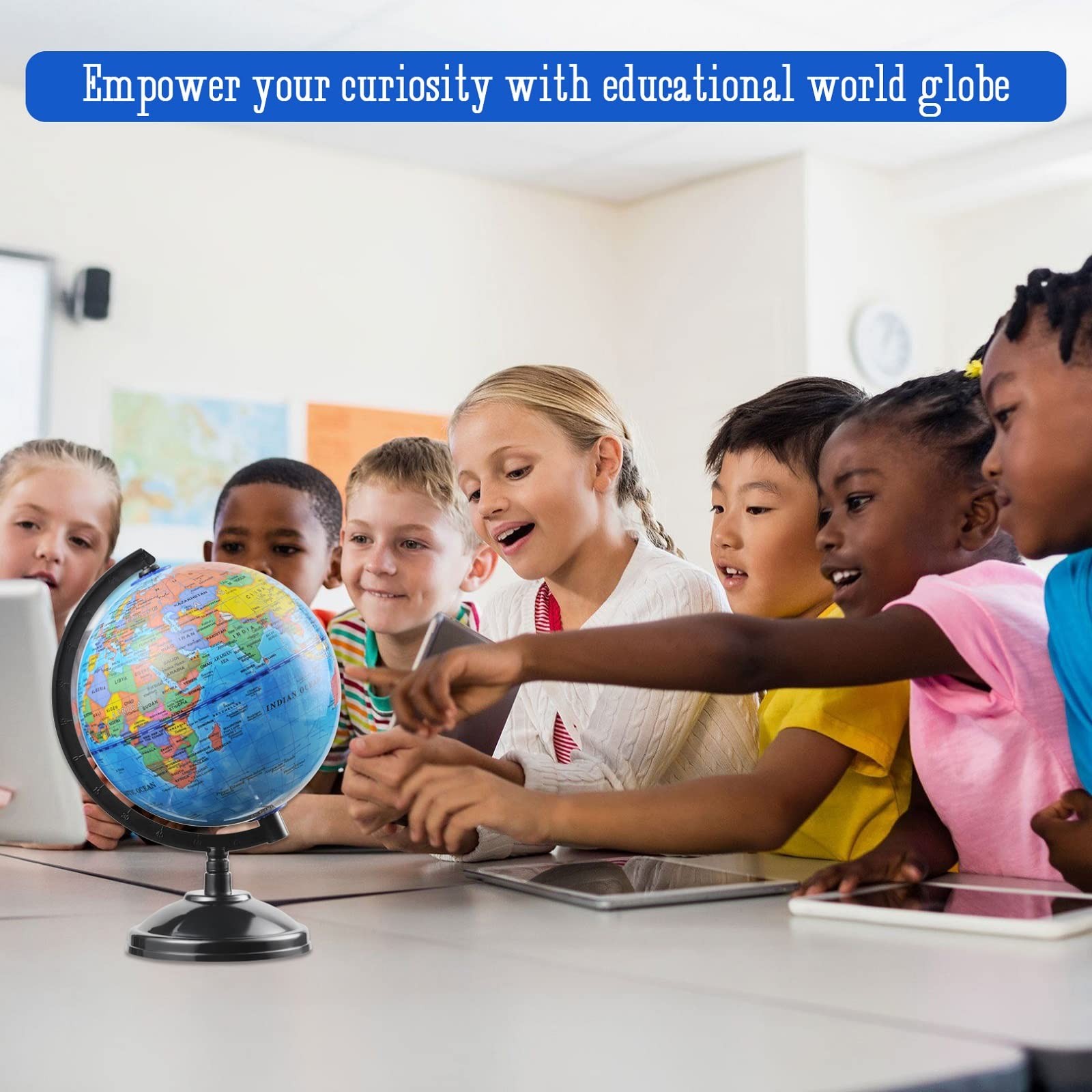 World Globe for Kids Learning - 6 inch Interactive Earth Globe with Stand for