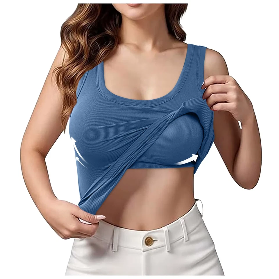 Black Built-In Padded Bra Women Vest Square Neck Tank Top Camisole Layering UK - Image 2 of 4