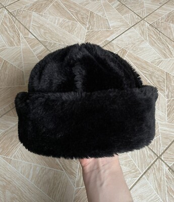 90s Faux Fur Hat 90s Russian Fur Hat With Ear Flaps and Pom Poms, Size Petite  main image 2