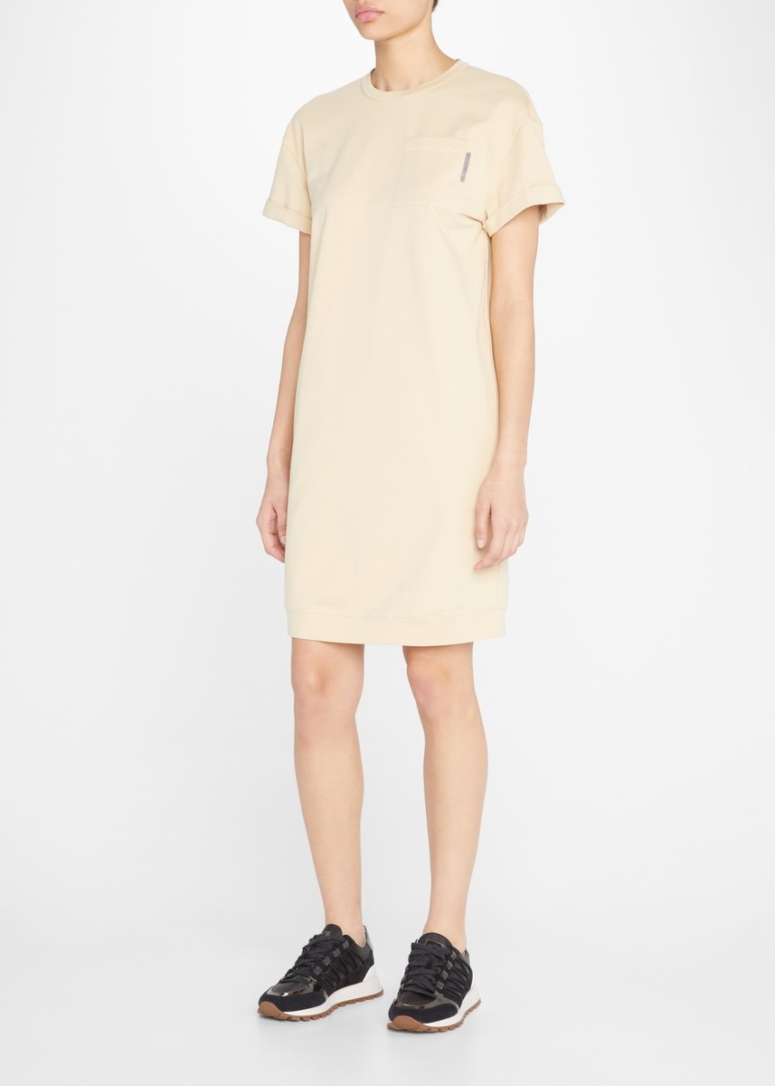 【関税&送料込】Brunello Cucinelli Felpa BRUNELLO CUCINELLI Cotton Felpa T-Shirt Dress w/ Monili Trim