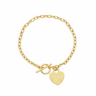 14k Gelbgold 7,5'' Rolo Bettelarmband Gliederarmband mit HERZ Knebelverschluss 3mm 3,2 g