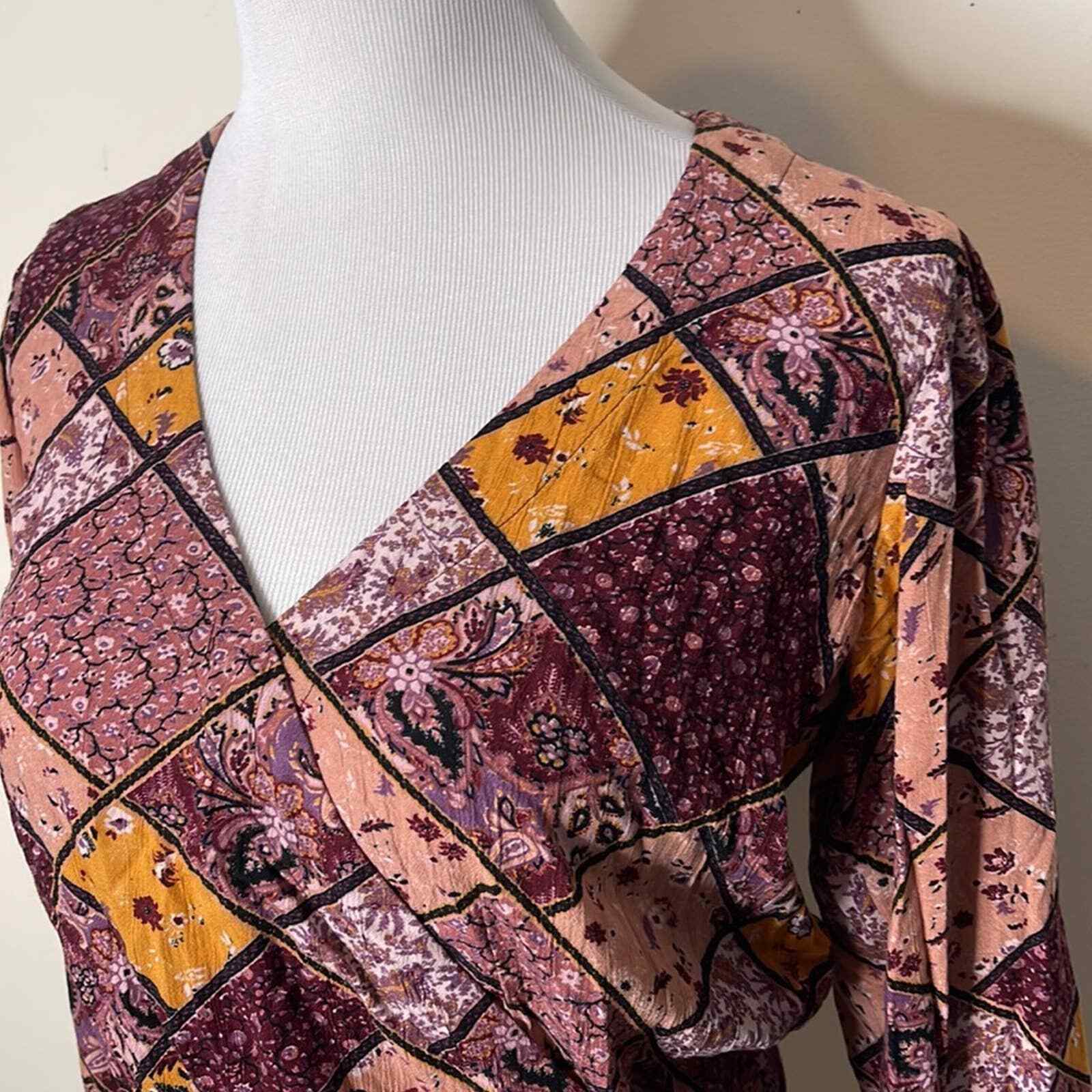 American Eagle Patchwork Wrap Top Size Small - image 2