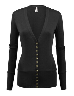 COLOR STORY Women's Basic Long Sleeve Snap Button Down