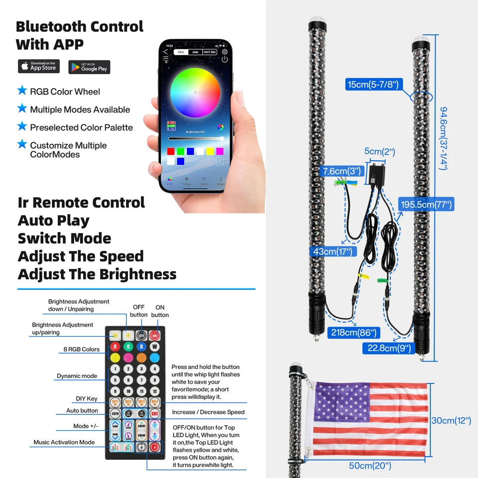 Pair Fat 3FT Spiral LED Whip Light Dreamy Lamp Warning Lamp For Yamaha YXZ1000R Foto 3 de 4