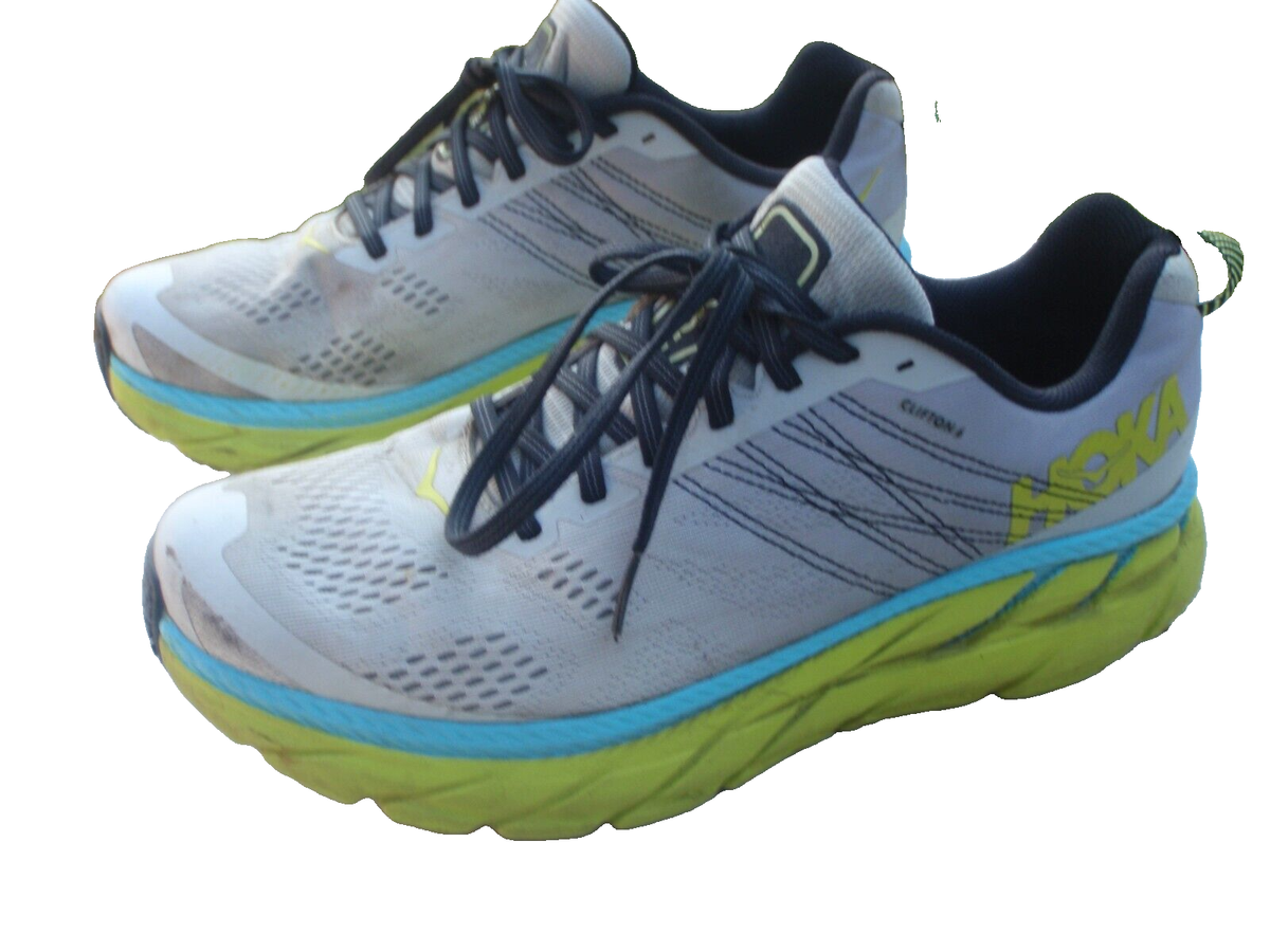 HOKA ONE ONE CLIFTON 6 GREY BLUE YELLOW MEN SZ 9.5 EU 43 1/3