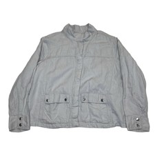 Christian Siriano Women's Linen Blend Cargo Jacket Gray Size 1x Coastal Vacay