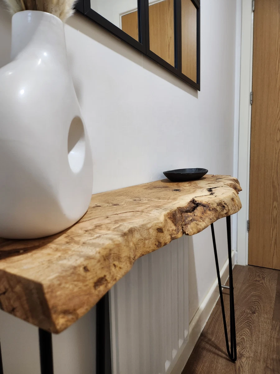 Live edge oak console table with Hairpin Legs choice of length and height
