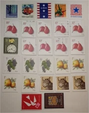 25 Various US Postage Stamps - ALL Uncanceled On Paper + 2 Bonus Forever Stamps