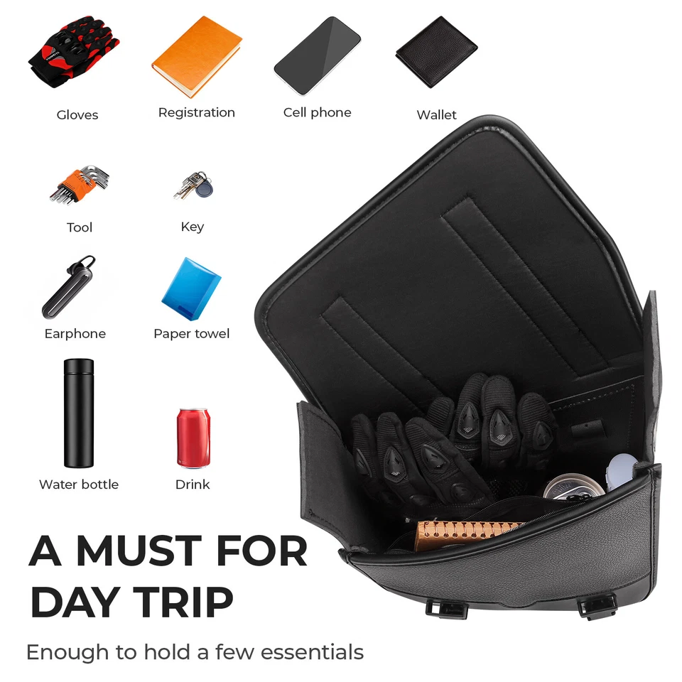 PU Leather Motorcycle Saddle Bag Tool Bag For Softail Sportster 883 Dyna Yamaha - Image 3 of 4