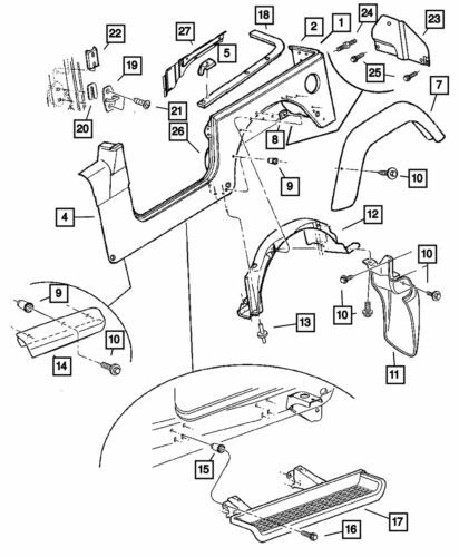 Extensión de guardabarros delantera derecha para Jeep Wrangler 2006 (N/P 5KC28BDLAB)