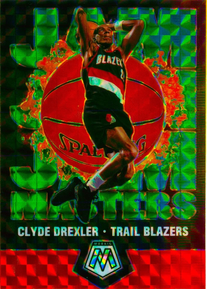 Clyde Drexler 2019-20 GREEN MOSAIC PRIZM Jam Masters Basketball Card #4 Blazers - Image 2 of 3