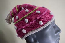 Obermeyer PRESCHOOL Toddler Girls L XL Pom Pom Pink White Winter Knit Hat Beanie