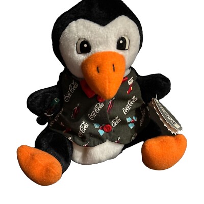 Coca Cola Penguin in Holiday Vest Coke Soda Pop 1998 Bean Bag Plush