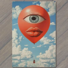 Art Print Surreal Red Balloon Eye Lips Over Clouds Weird Whimsical Sky Strange