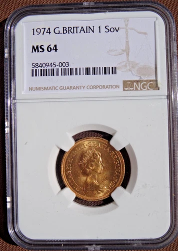Rare 1974 gold full sovereign NGC graded MS64 Decimal Portrait