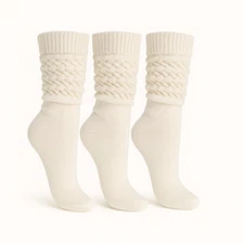 Women’s Slouch Socks 3 Pairs Cotton Scrunch Knee High Extra Long Cozy Breathable