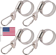 4 Pack Stainless Steel Flag Pole Rings Clips with Carabiner for Vehicle Boat