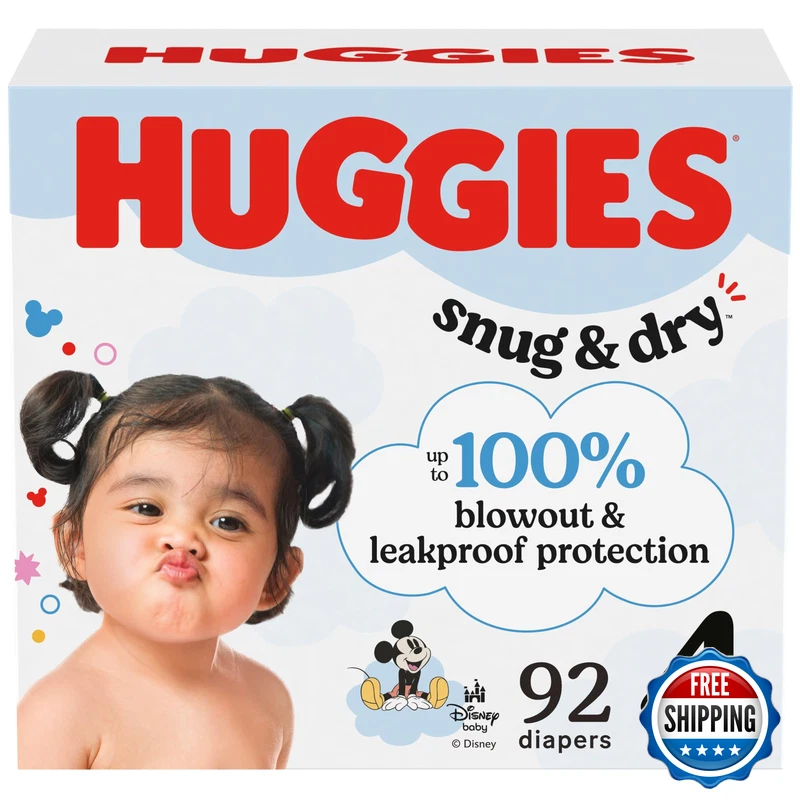 Huggies Size 4 Diapers Snug Dry Baby Diapers Size 4 22-37 Lbs 92 Count