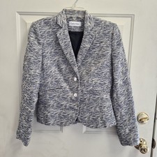 Calvin Klein Women's Navy  Cream Textured Blazer Jacket Women's Size 4