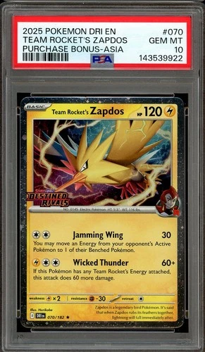 Pokemon TCG SV Destined Rivals #070 Team Rocket's Zapdos Purchase Asia PSA 10