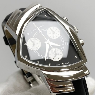 Near MINT] HAMILTON Ventura H244121 32mm Black Dial Chronograph QZ