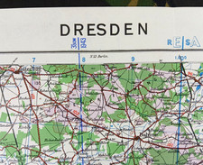 WW2 RAF map of GERMANY entitled "DRESDEN" featuring COLDITZ, LEIPZIG, MEISSEN