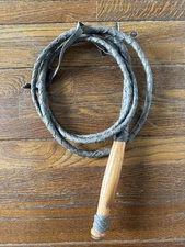 Black Leather Plaited Bullwhip With Wooden Handle 92”