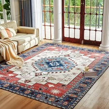 Modern Washable Area Rug Soft Geometric Pattern Living Room Carpet Non-Slip