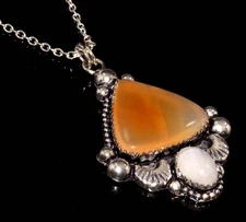 Top Quality Carnelian Rainbow Moonstone 925 Silver Plated Necklace 18" One JW